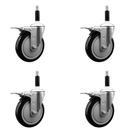 Service Caster 5'' SS Black Poly Swivel 7/8'' Expanding Stem Caster Set Total Lock Brake, 4PK SCC-SSEXTTL20S514-PPUB-BLK-78-4